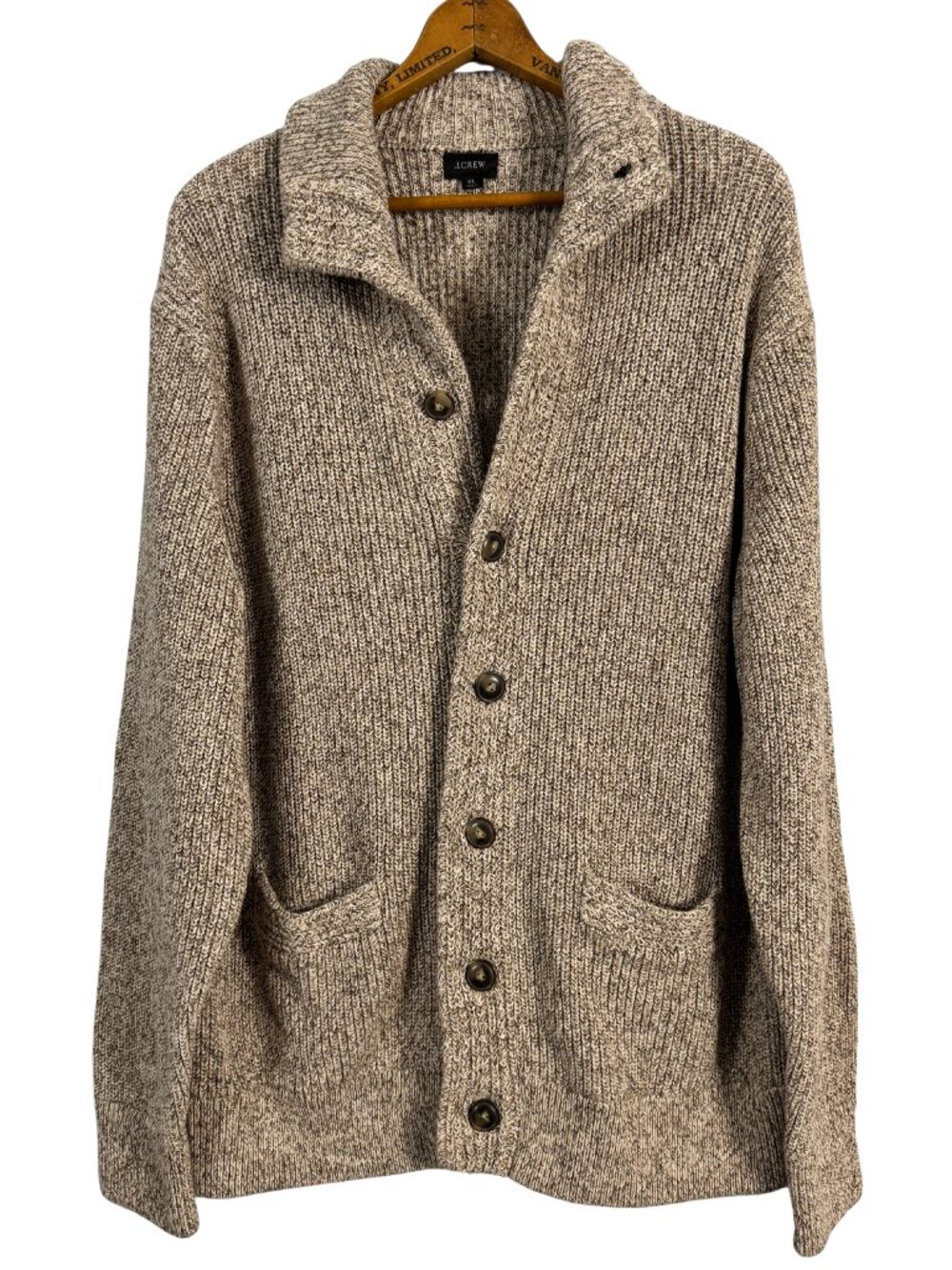 J.Crew Men's Shawl Collar Cardigan Sweater XL 100% Cotton Knit Beige Oatmeal